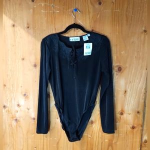 Together Vintage Black Floral Applique Bodysuit